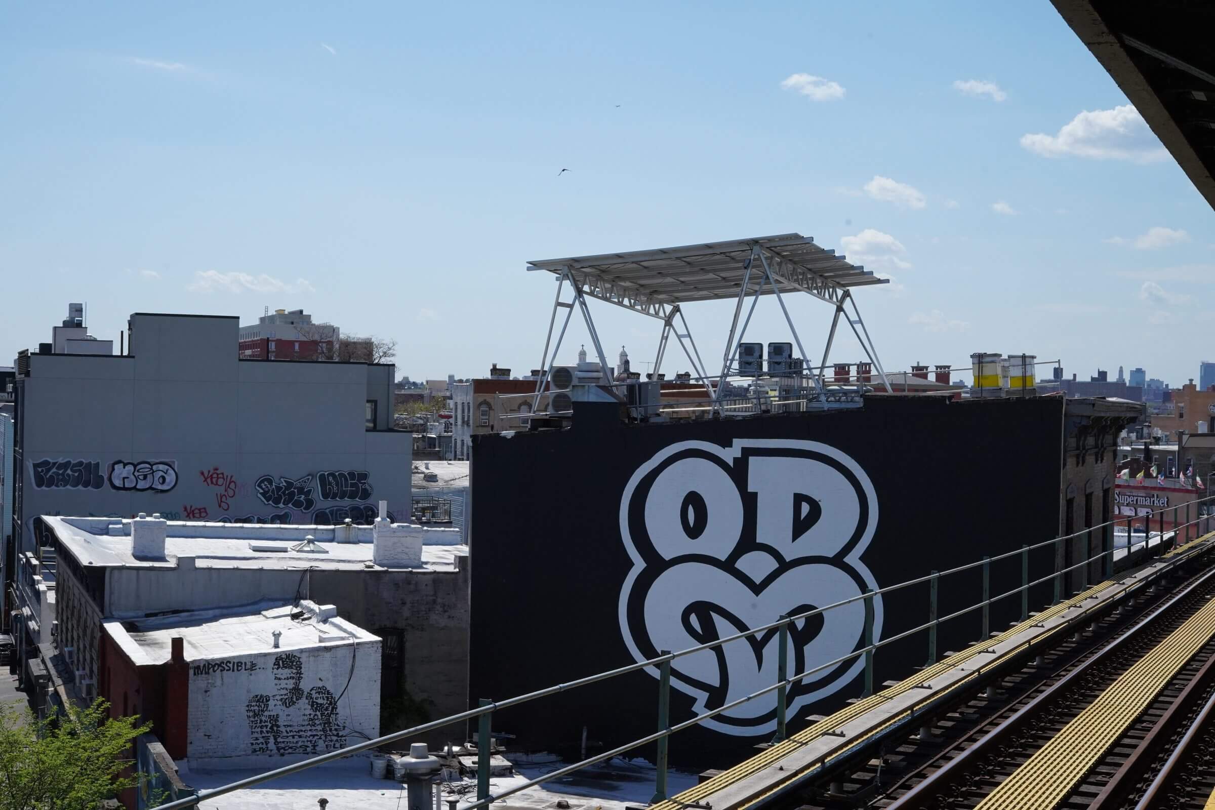 An 8.6 kW solar canopy installation at the bakery & cafe L'imprimerie in Bushwick.
