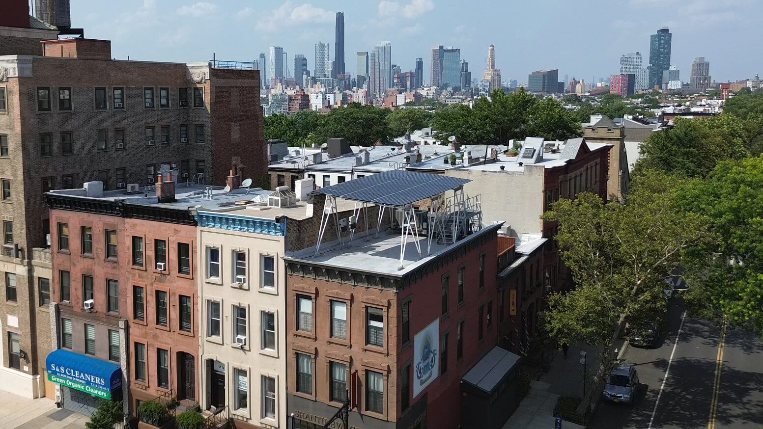 An 11 kW solar canopy installation at Yogis & Yoginis' Shantideva Center in Park Slope.