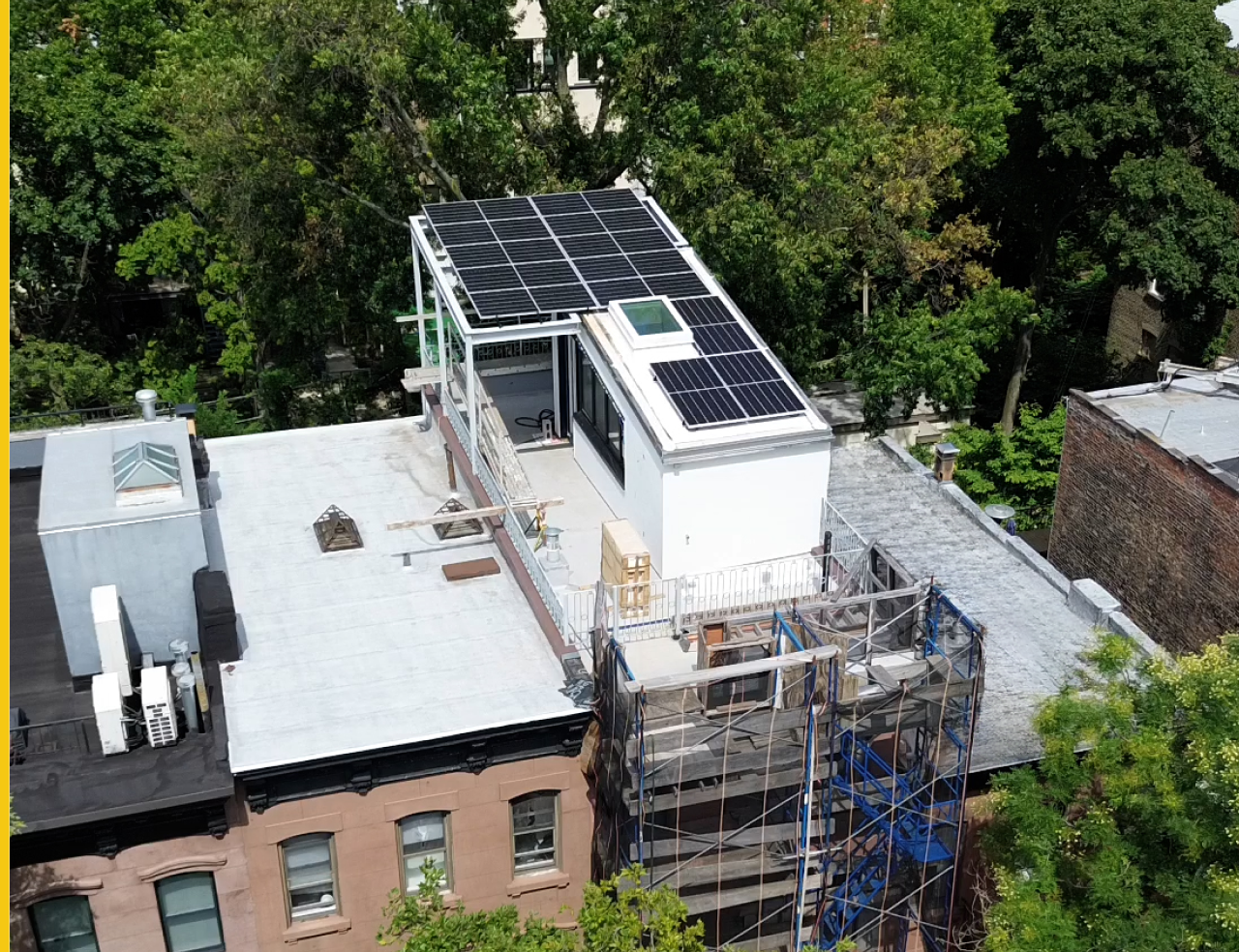 Solar panels on a building under construction