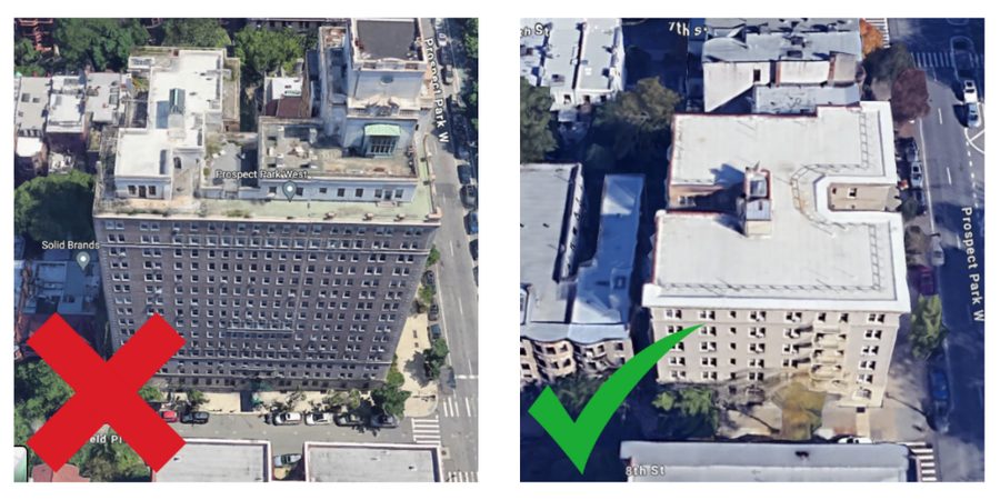 examples of co-op buildings that can and can not go solar in New York City.