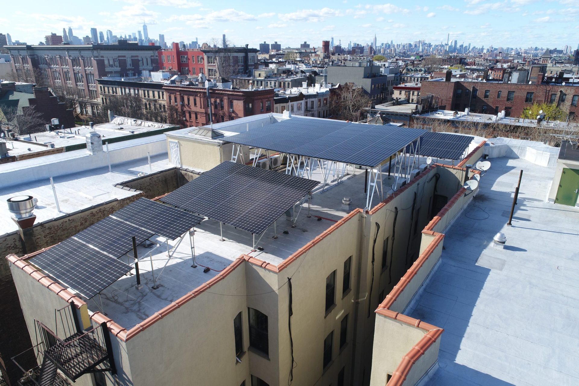 A solar panel installation on a co-op in Brooklyn.