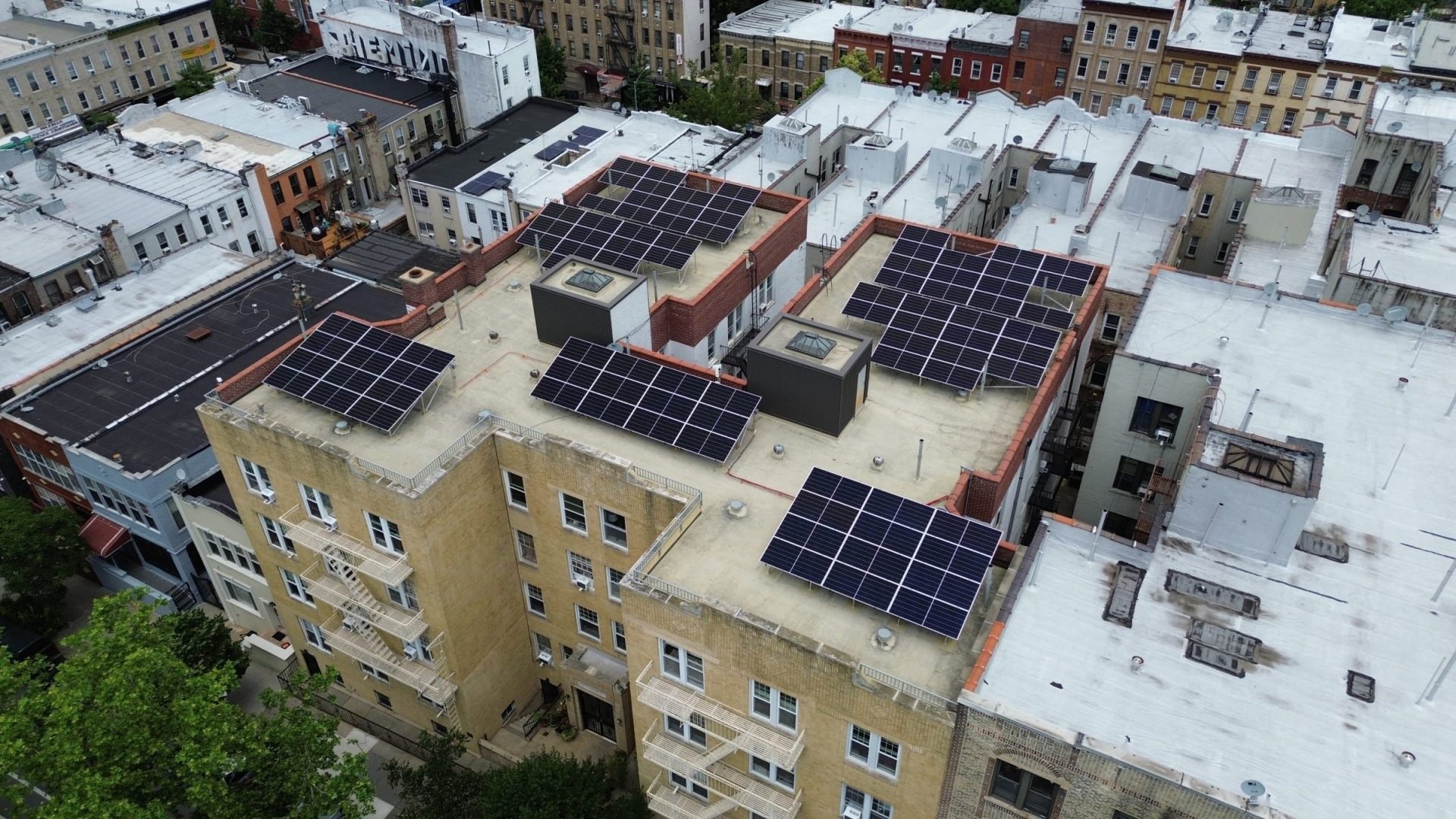 A solar array on a co-op building in Brooklyn.