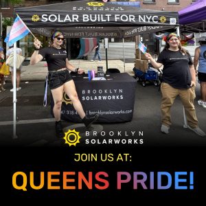 Brooklyn SolarWorks canvassers tabling at Pride 2025.